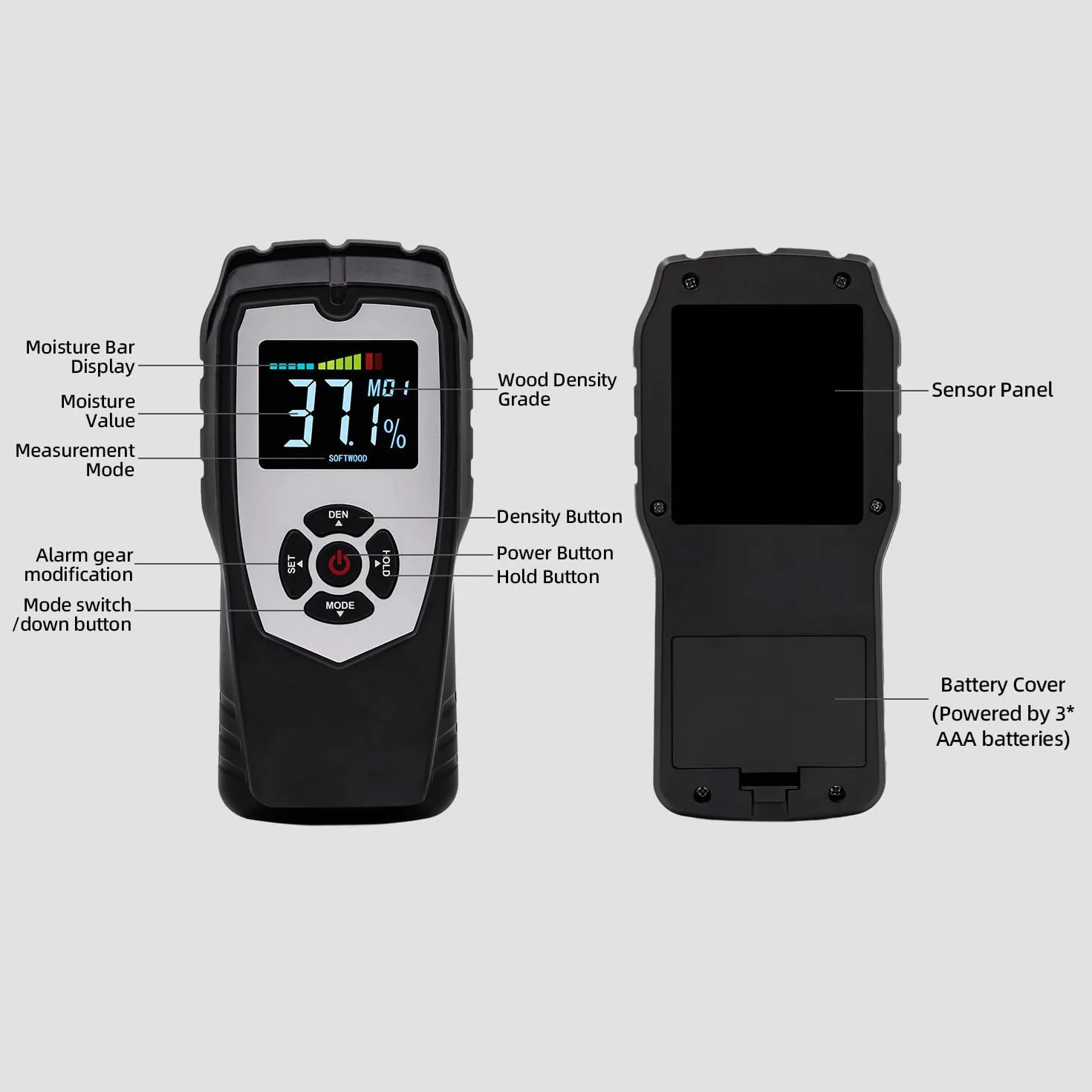 Mcbazel Misuratore Umidità Muri Digitale, Rivelatore di Umidità Igrometro, Moisture Meter per Legno, Pareti, Intonaco, Muratura, Profondità di Analisi 0-50 mm