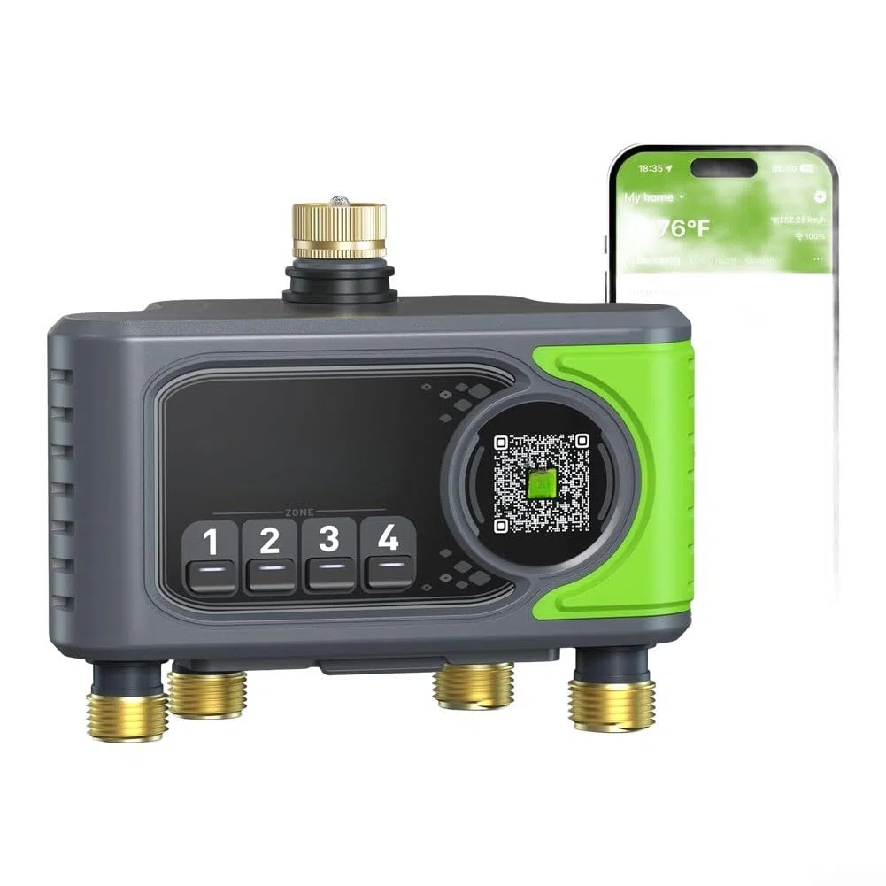 Timer per irrigazione WiFi a 4 zone, controller intelligente per irrigazione da giardino con app e controllo vocale, programma di irrigazione basato sulle condizioni meteorologiche per sistema di tubi