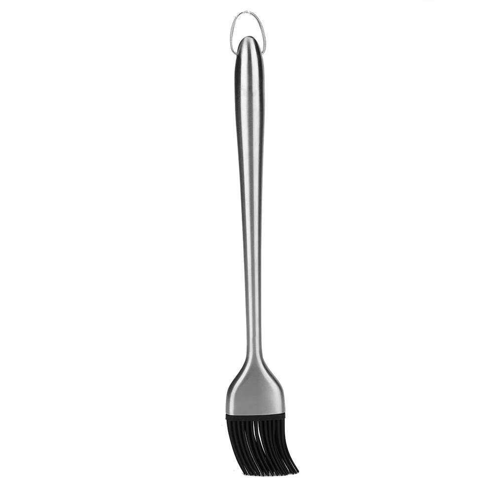 Spazzola per Olio per Barbecue Resistente Calore Testina in Silicone Pennelli per Pasticceria Strumento per Arrostire con Maniglia in Acciaio Inossidabile per BBQ Cottura Forno Cucinando(30cm)
