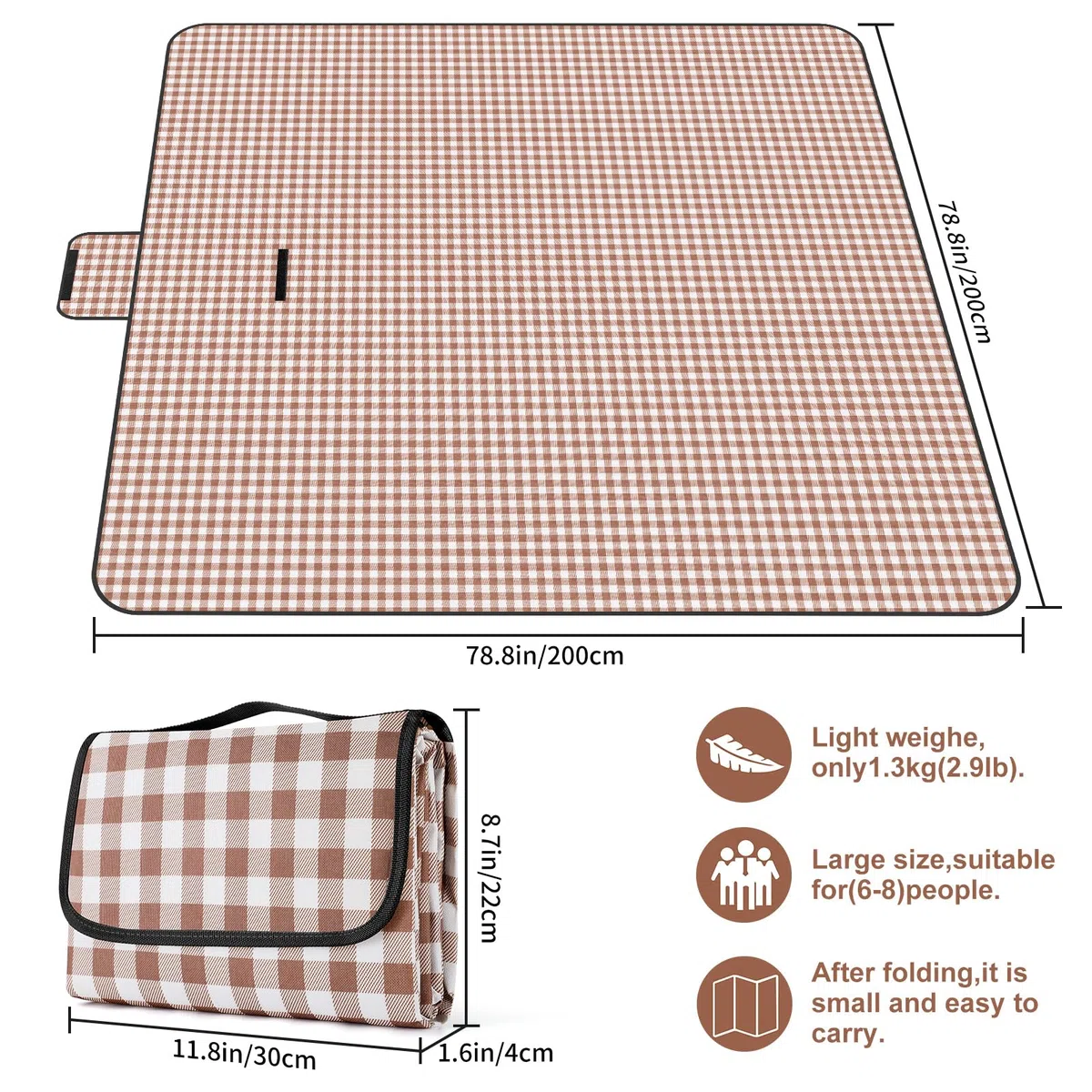 YAOMAISI Comoda coperta da picnic,300 x 200 cm,grande coperta da spiaggia, da campeggio, con maniglia, fondo impermeabile, lavabile in lavatrice, coperta pieghevole per esterni, morbida e grande