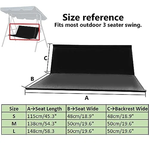 Copertura di ricambio per dondolo resistente e impermeabile, in tessuto Oxford 600D, per sedia a dondolo a 2/3 posti, per veranda, veranda, giardino, protezione da giardino, colore grigio (148 x 49,8