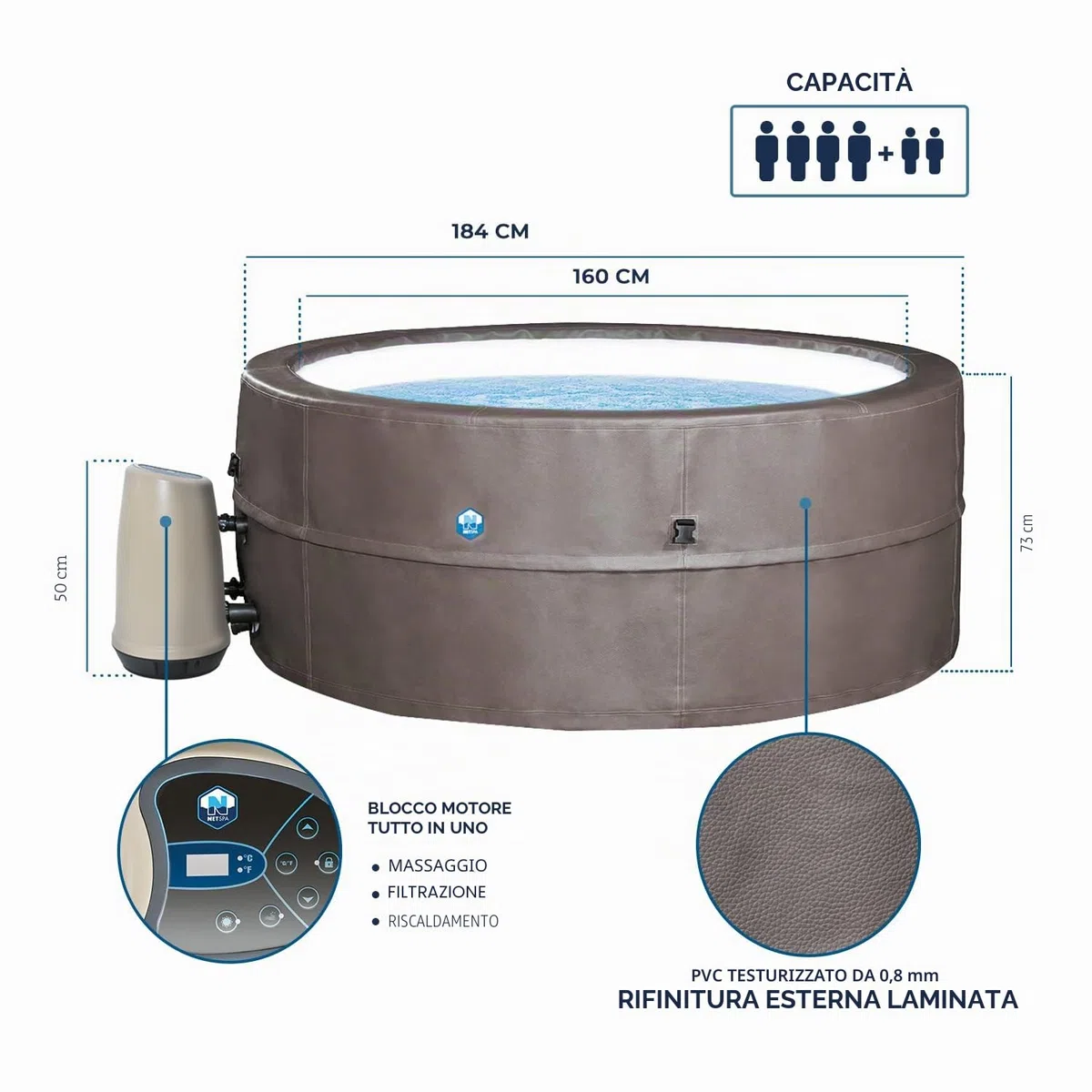 Netspa Vita Premium 168x70 Cm + Furniture 5 Pieces Inflatable Jacuzzi With External Panels 1100L