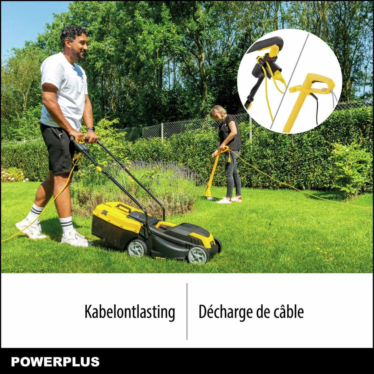 Powerplus Tosaerba elettrico e tagliaerba POWXG62205T – Tosaerba con diametro di 1300 W e 320 mm e tagliaerba con diametro di 250 W e 220 mm, attrezzi da giardino