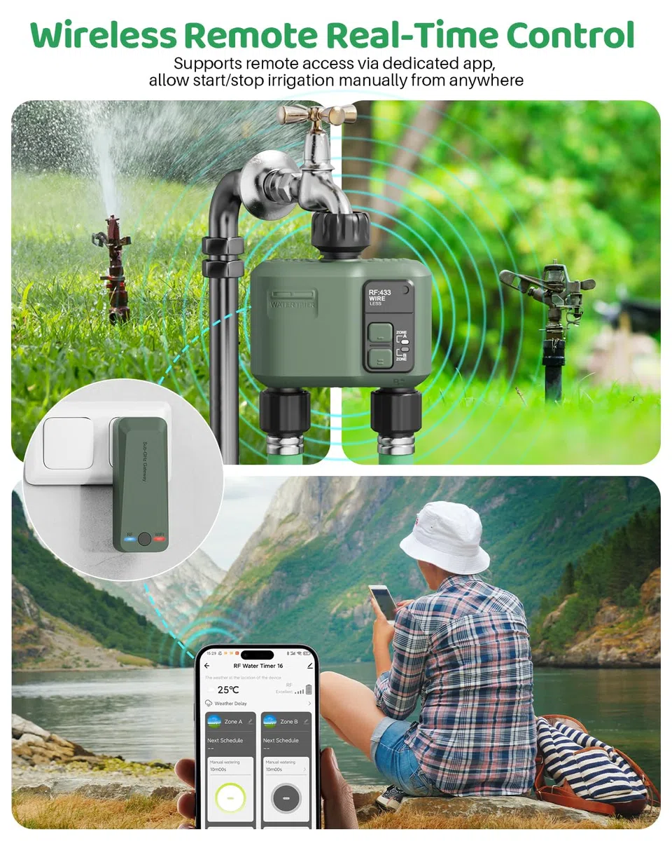 Timer per Irrigazione Wifi 2 vie a Batteria Smart Programmabile Automatica Water Temporizzatore per Esterno Giardino Prato Orto