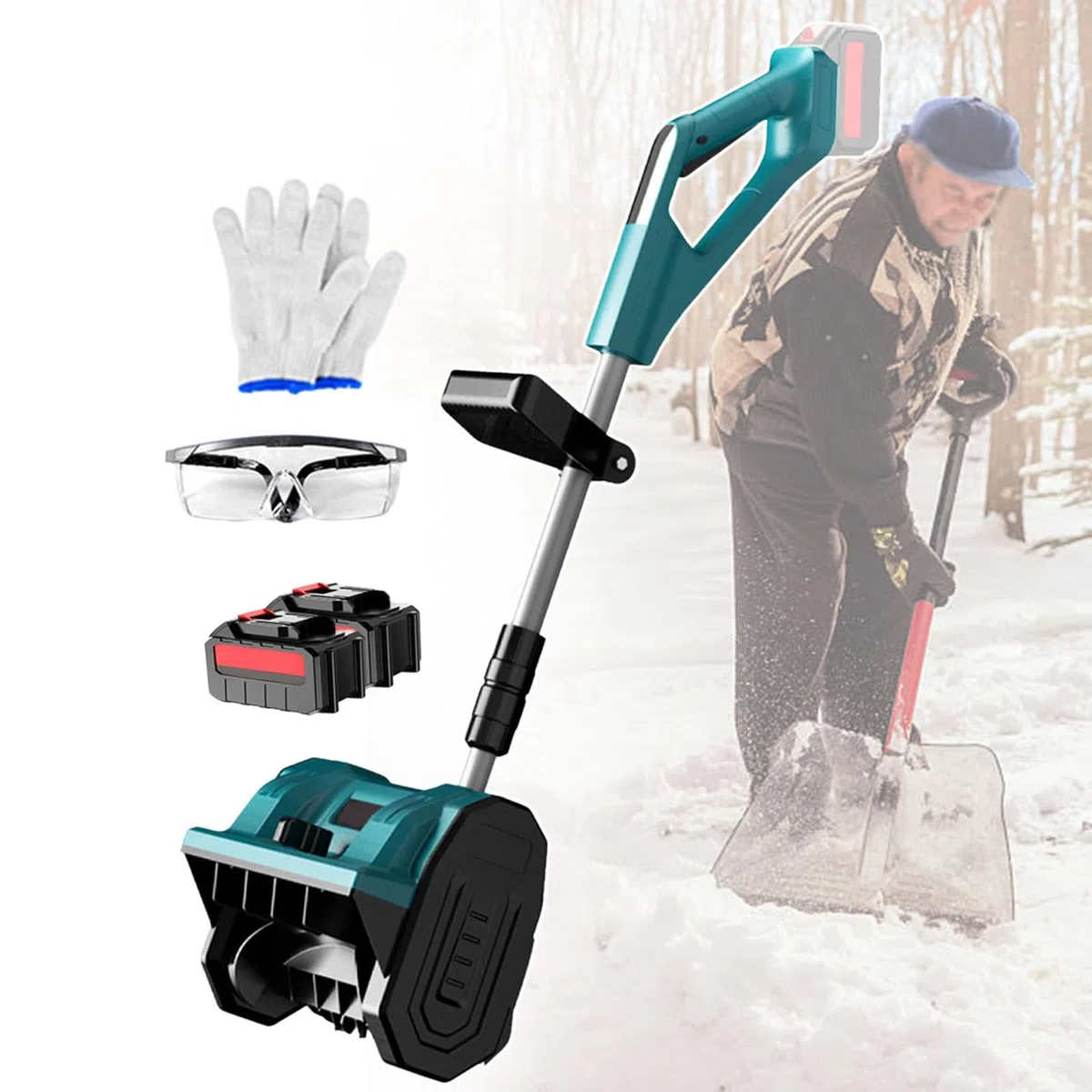 Pala Da Neve Ricaricabile Aggiornata 2025-Asta Telescopica In Lega Di Alluminio,Strumento Per La Rimozione Della Neve Invernale Spazzaneve,Larghezza Di Sgombero 30cm 3000mAh-2batteries