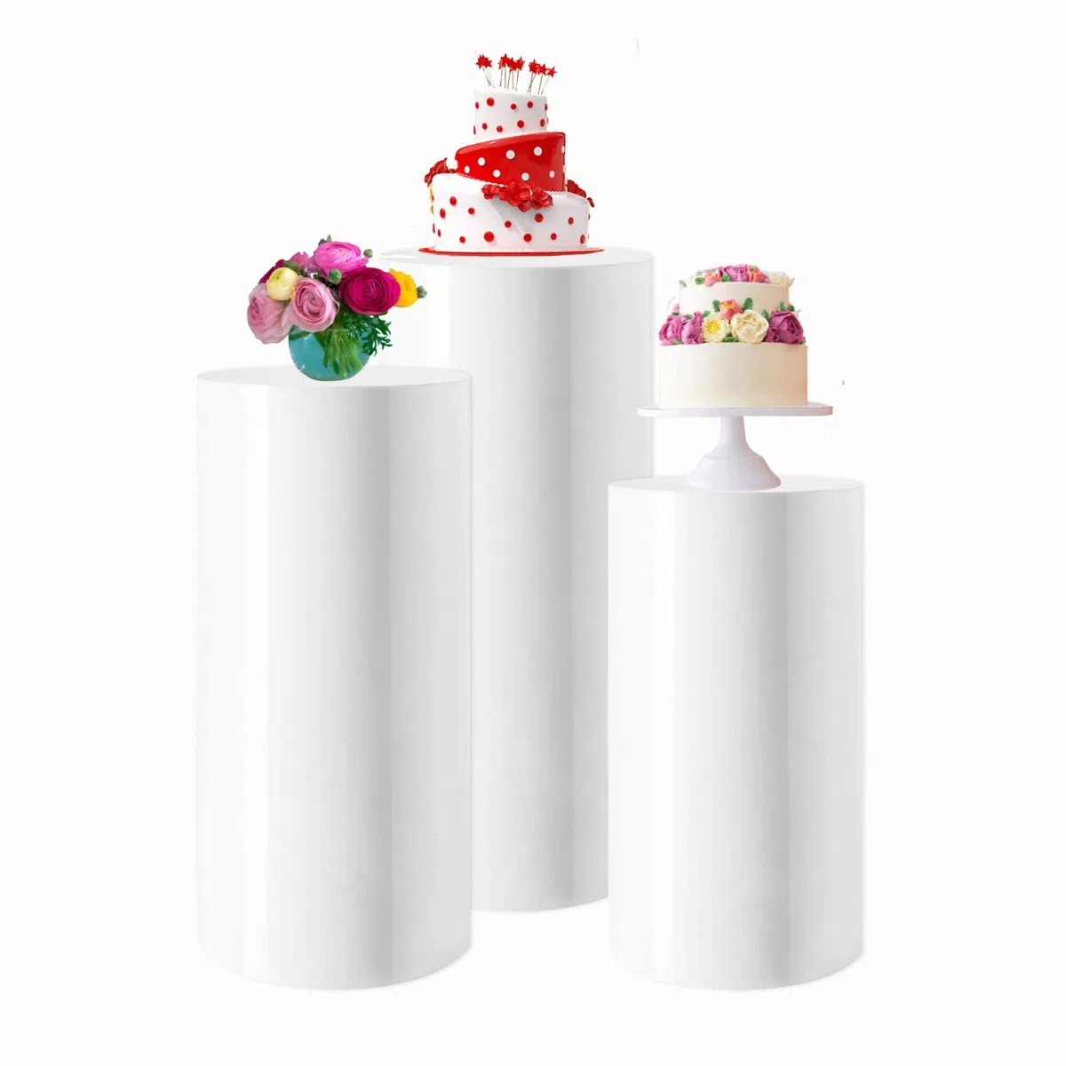 Set di 3 supporti cilindrici in metallo, eleganti espositori per matrimoni, feste ed eventi, perfetti per esporre composizioni floreali e centrotavola