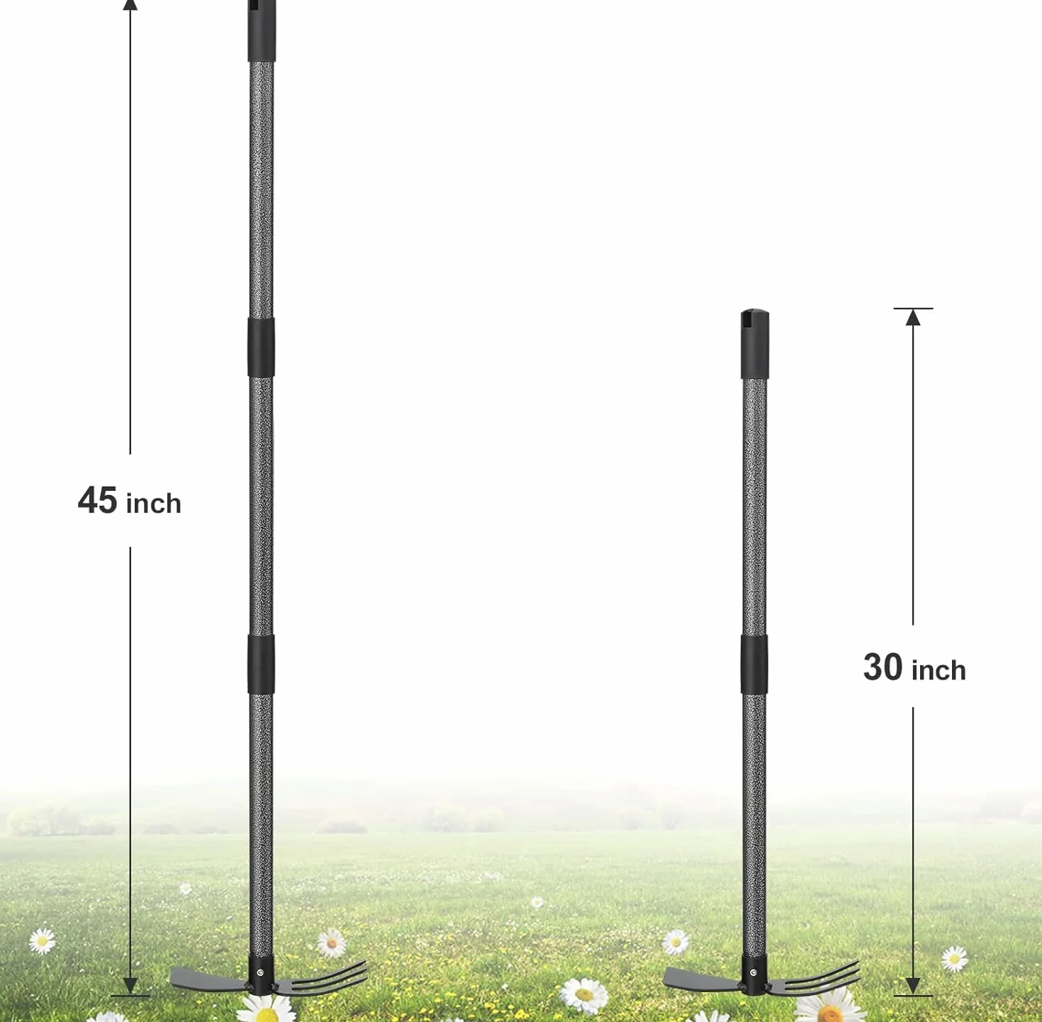 Zappa da giardino 76 cm 2 in 1 Binette Trident Strumento da giardino con manico lungo regolabile, multifunzionale zappa per giardinaggio, piantagione di erbacce allentamento del suolo