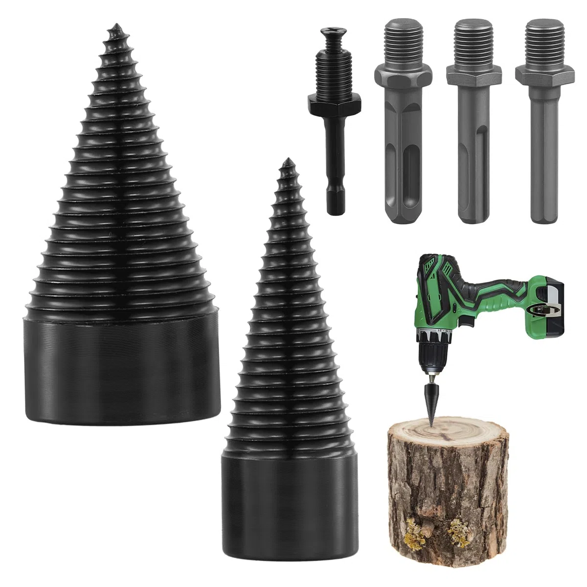 Spaccalegna per Trapano in Acciaio al Carbonio da 32 mm e 42 mm, con Tre Tipi di Maniglie Inclusi, Ideale per Uso Domestico e Outdoor