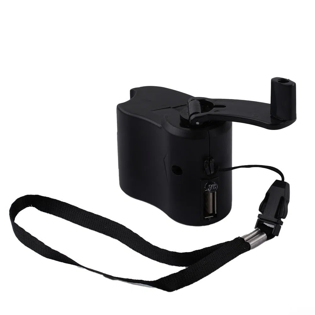 Generatore di carica a manovella USB, a dinamo manuale, per viaggi, ufficio, attività all'aperto, portatile, leggero, con indicatore luminoso (nero)
