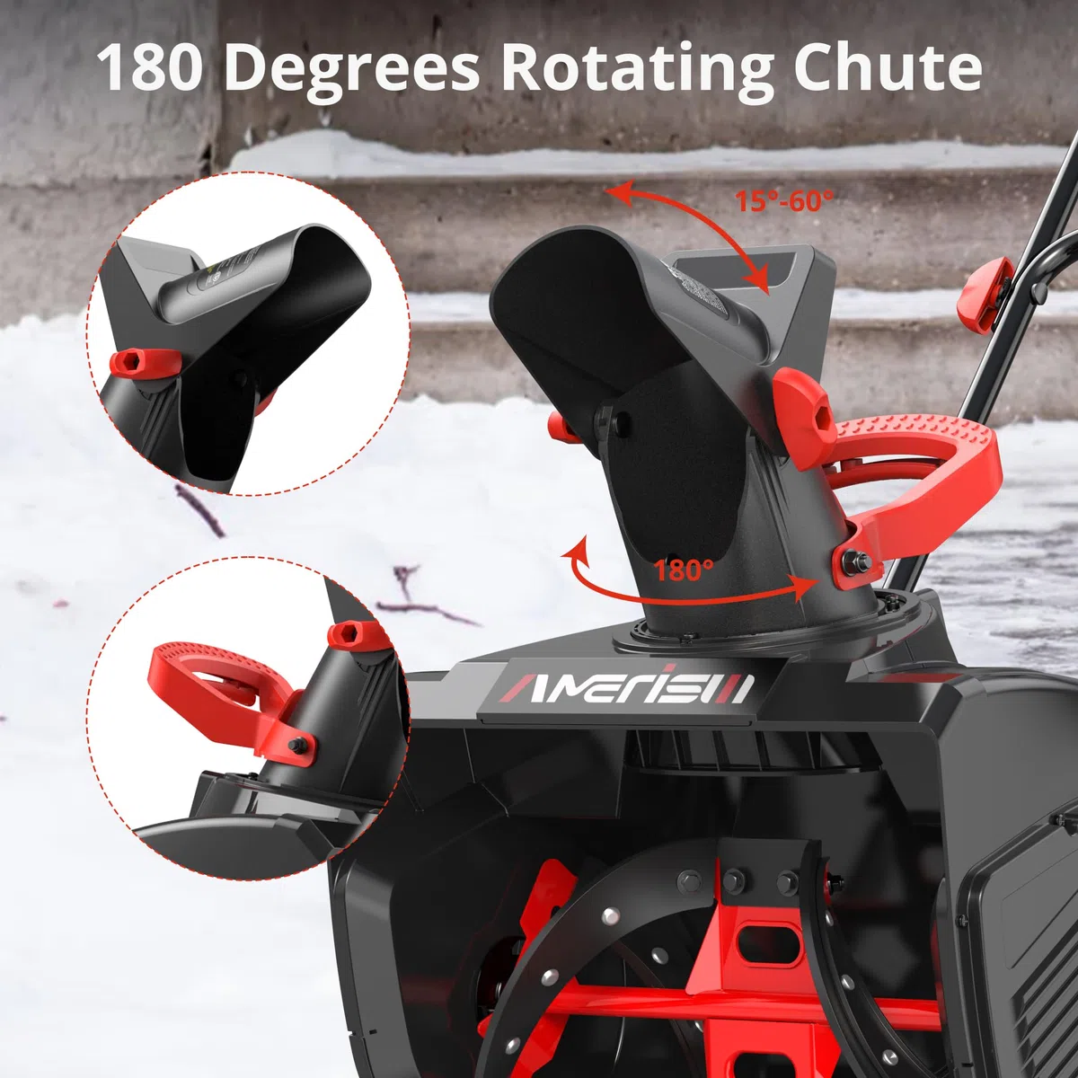 AMERISUN Spazzaneve elettrico da 45,7 cm, lancianeve con filo da 15 Amp con distanza di lancio di 9 m, facile avvio in due fasi, strumento leggero per la rimozione della neve per vialetto, passerella