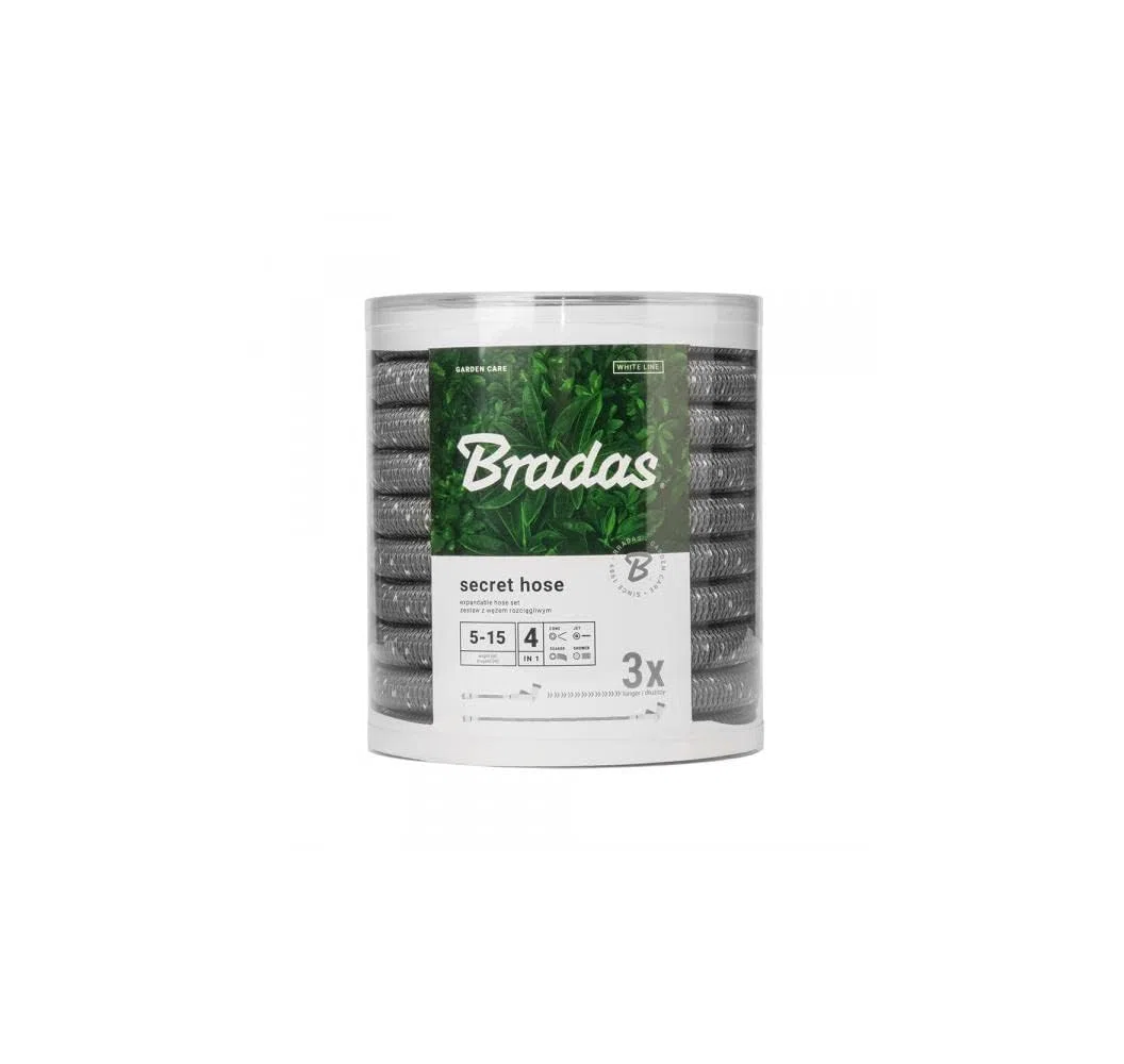 BRADAS - SECRET HOSE WSCH824GY, tubo estensibile 8/24 metri, ugello a 4 funzioni, tubo acqua espandibile adatto per giardino, giardinaggio, irrigazione, pulizia grandi spazi e autovetture.