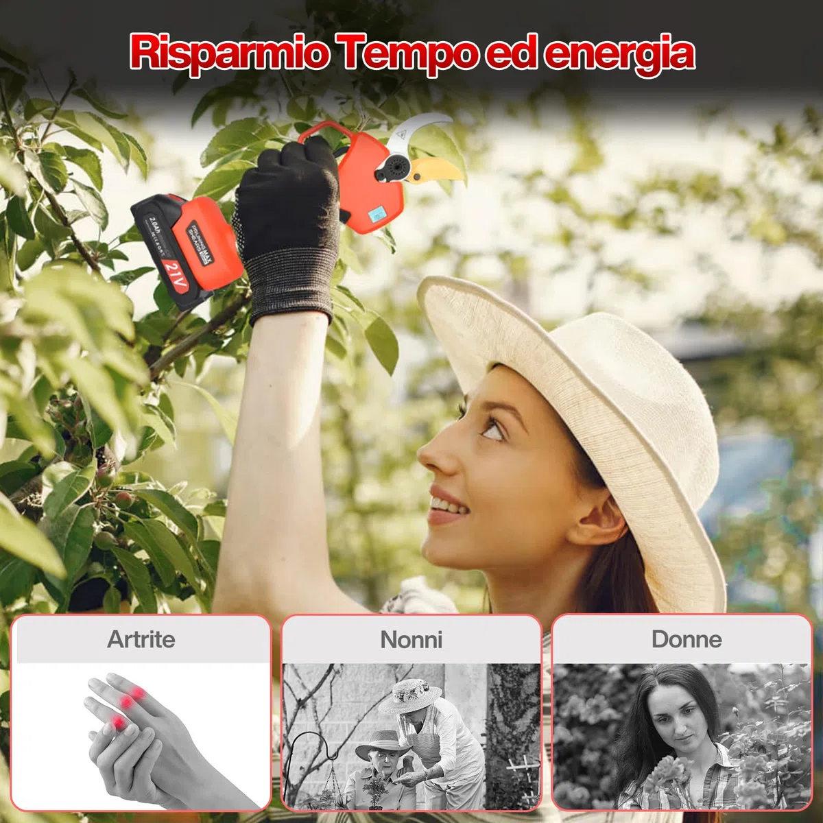 Forbici Potatura a Batteria 50mm 2 x 2000 mAh Brushless 800W | Forbici Elettriche Lama SK5 Schermo LCD Cesoie Elettriche Professionali Regolabile 30-50mm per Potatura Giardino Olivo Ulivo
