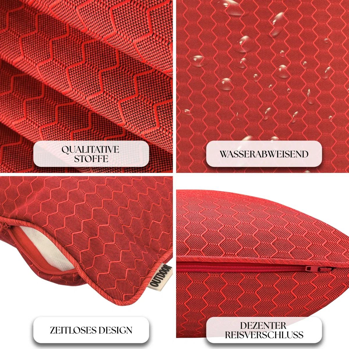 Brandsseller Set di 4 Cuscini da Esterno 45x45 cm – Cuscini Decorativi con Bordino e Struttura a Nido d'ape – Idrorepellenti e Antimacchia per Giardino, Balcone, Terrazza e Divano - Rosso