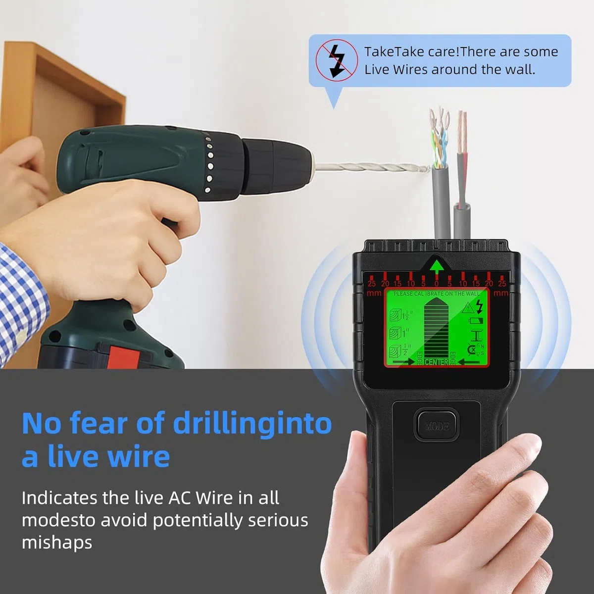 Rilevatore Tubi e Cavi Elettrici - Scanner Multifunzione con Display LCD e Allarme Sonoro, Rilevatore di Fili per Legno, Cavi AC, Metallo, Travetti e Tubi, nero