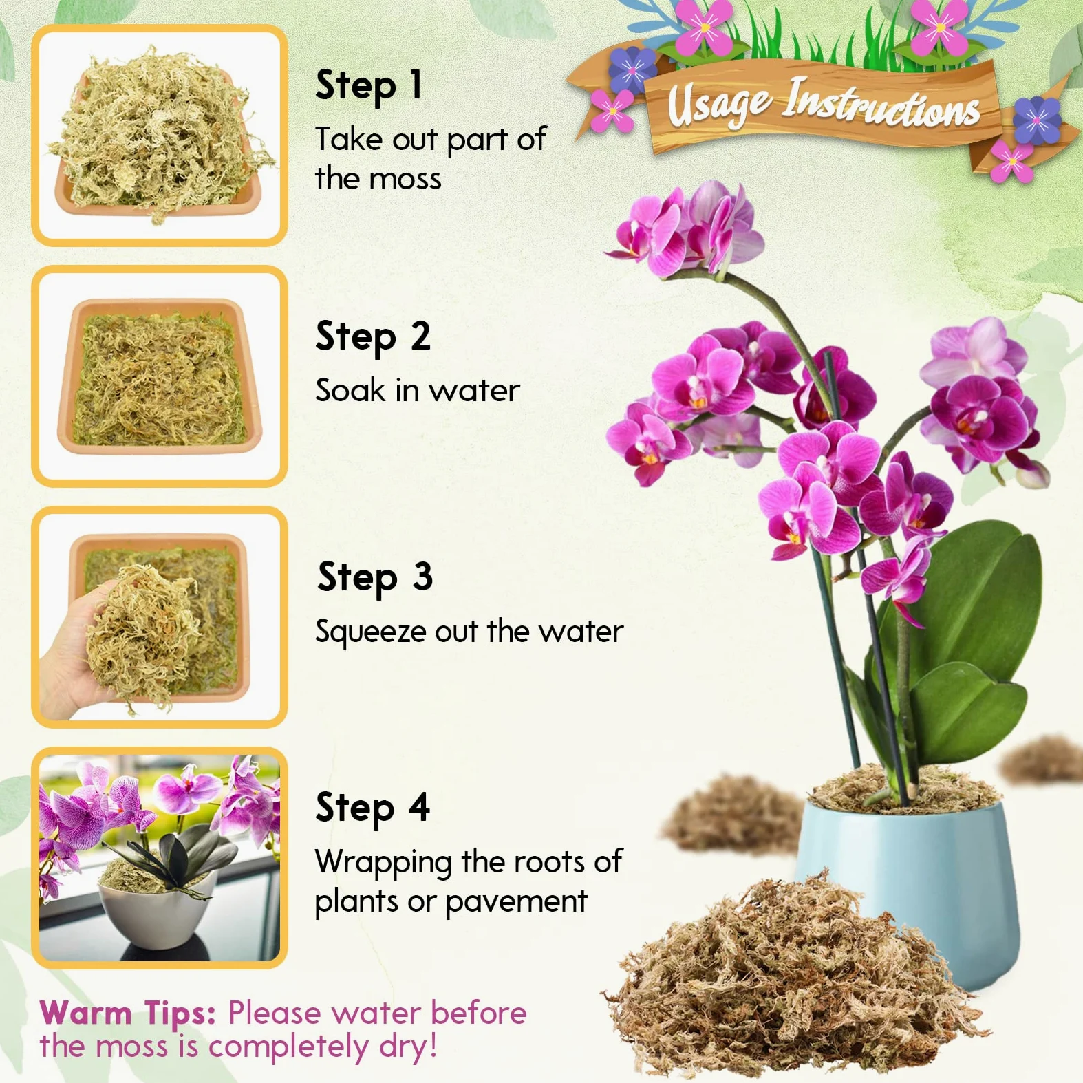 Riare Muschio di Sfagno, Torba a Fibra Lunga Naturale per Orchidee, Piante Carnivore, Vasi e Substrato - Ideale per Piante da Interno ed Esterno (Ri-Moss-150g)