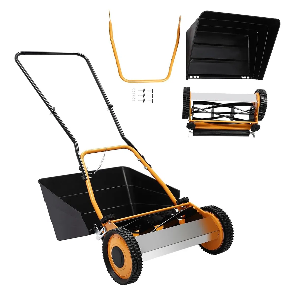 Rasaerba Manuale a Spinta da 40 cm, rasaerba Manuale, tagliaerba a Ruote 2 in 1 con Sacco di Raccolta e Altezza di Taglio Regolabile, Ideale per Piccoli Giardini