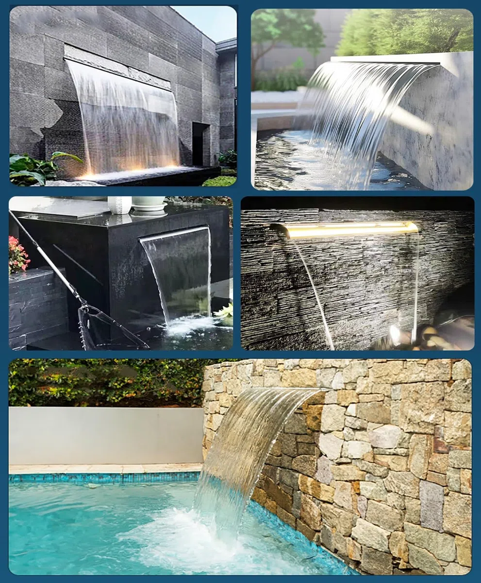 Fontana per piscina in acciaio inox, uscita a parete da 102-182 cm, con connettore per tubi, per giardino, stagno dei pesci, patio e terrazza, finitura nera durevole