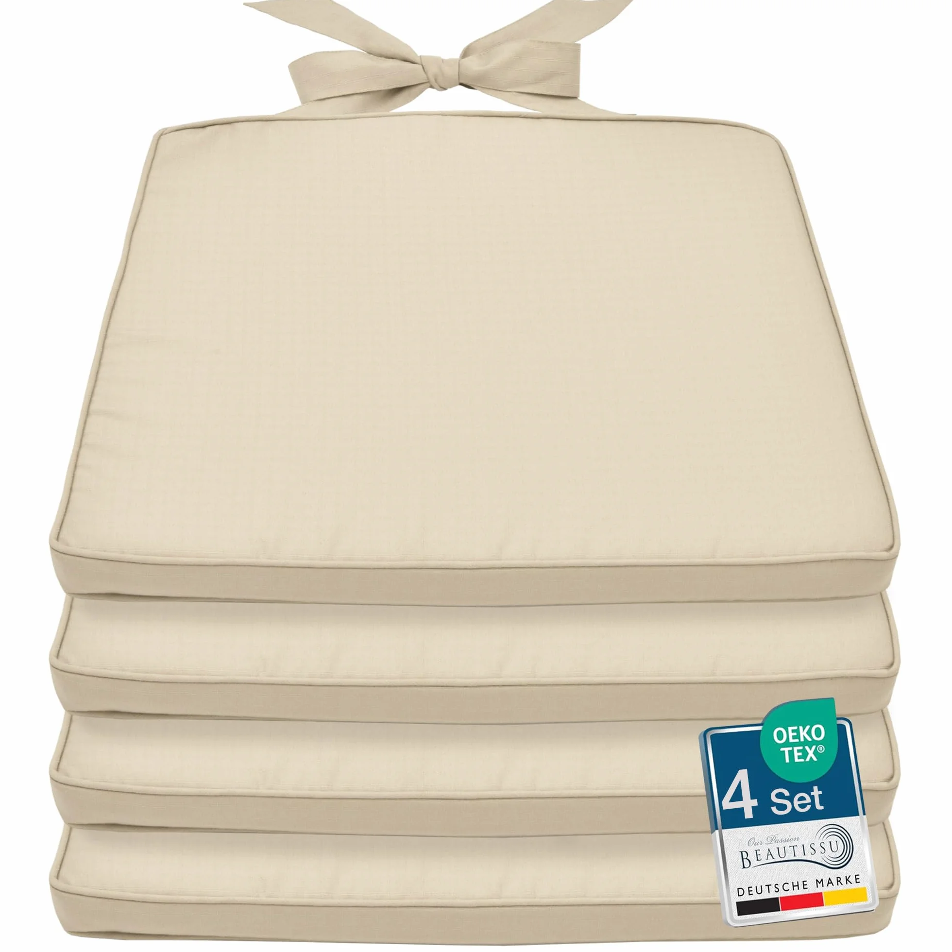 Beautissu Set da 4 cuscini sedie esterno con laccio sfoderabili giardino | 40x45cm beige spessore 5cm comodi e resistenti pratico mobili Loft SK Rattan Legno cuscino sedia Pia