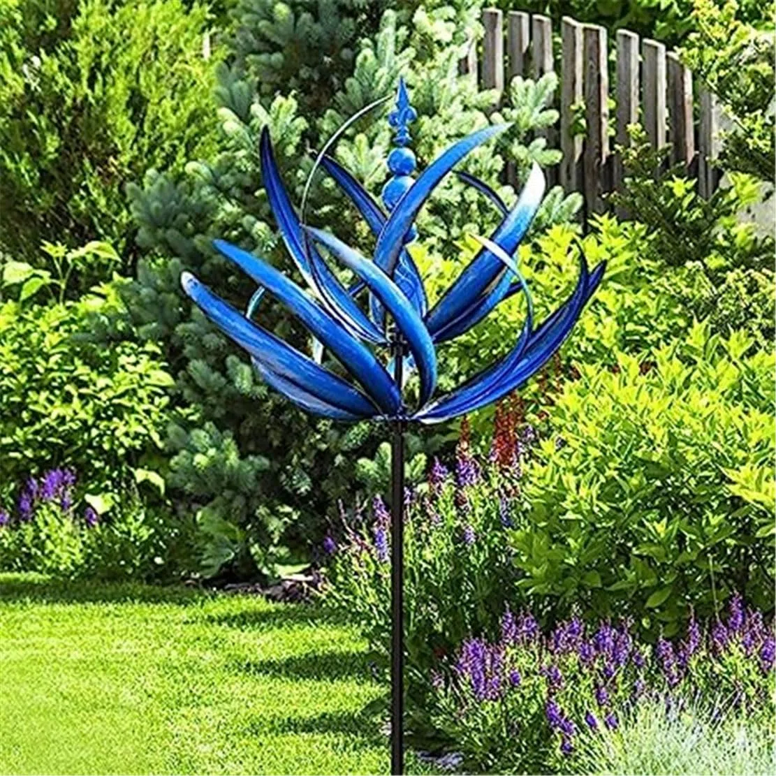 3D Unique And Magical Metal Windmill Spin, Wind Spinners For Garden, Wind Spinners Stakes Ornaments for Yard, Wind Sculpture Spinner, Wind Spinner Windmill (Blue)