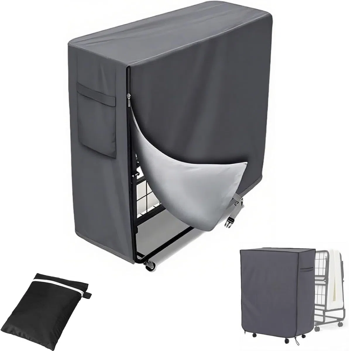 Copriletto Pieghevole Antipolvere con Cerniera - Per Ufficio, Tempo Libero, Campeggio e Letto degli Ospiti, Resistente ai Raggi UV, Impermeabile e con Design a Foro di Sfiato (Grigio, 84*33*107CM)