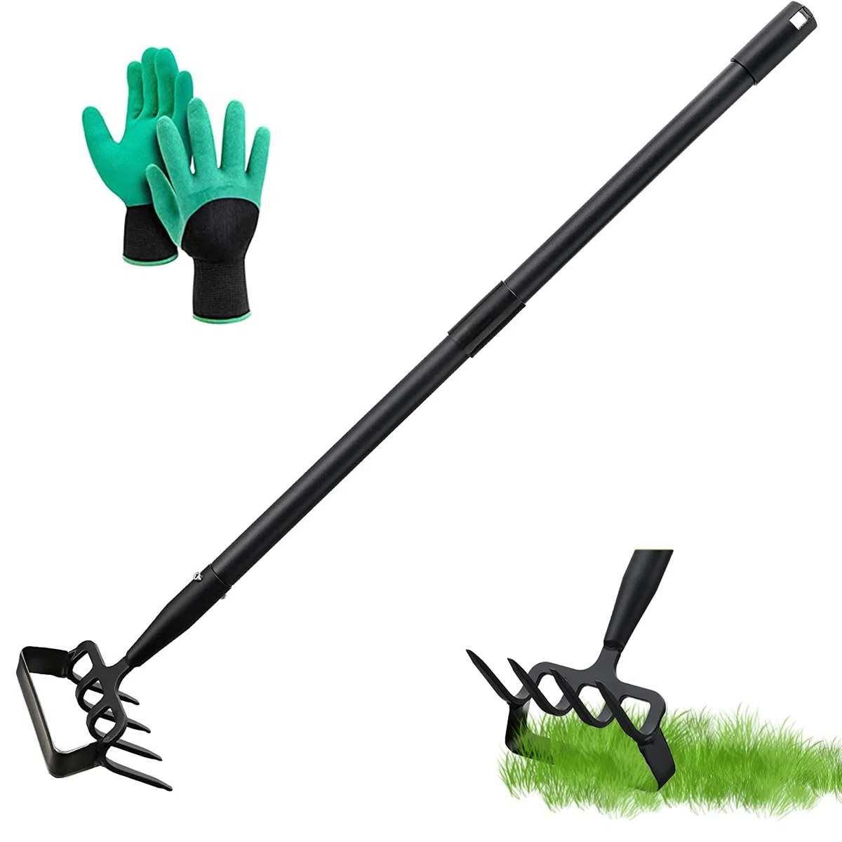 Zappetta da giardino 170CM Zappetta a staffa e rastrello a 4 denti 2 in 1 in acciaio inox manuale Hula Hoes Strumento da giardino Zappetta con azione regolabile zappetta per diserbare