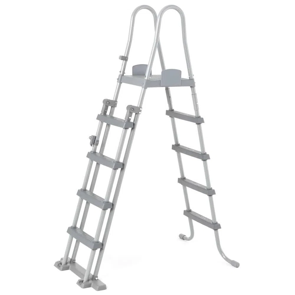 Trade Shop - Scaletta di Sicurezza per Piscine 132cm con Gradini in Plastica Telaio in Metallo 58332 -