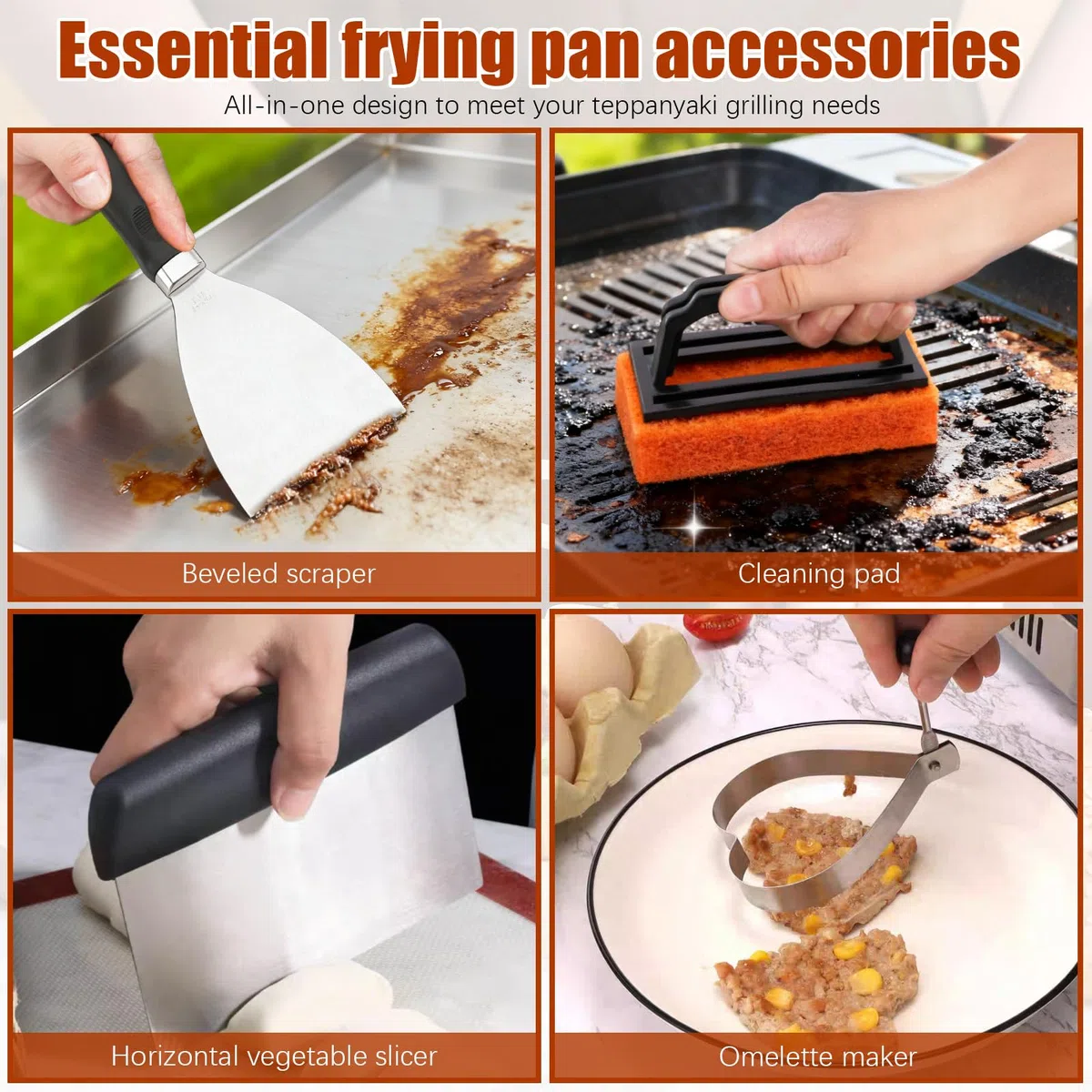 27 Pcs Accessori Barbecue, Kit Smash Burger, Utensili Teppanyaki Barbecue Attrezzi Acciaio Inox con Portatile Valigetta, Perfetti Utensili Uomini per Campeggio, All'Aperto Cucina, Picnic