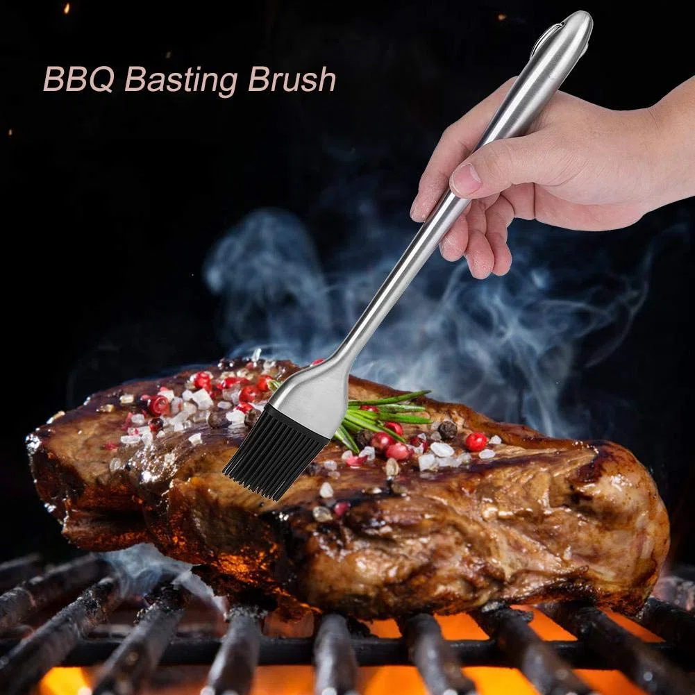 Spazzola per Olio per Barbecue Resistente Calore Testina in Silicone Pennelli per Pasticceria Strumento per Arrostire con Maniglia in Acciaio Inossidabile per BBQ Cottura Forno Cucinando(30cm)