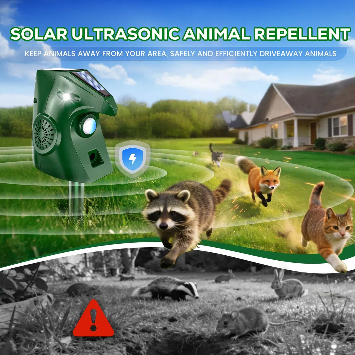 Repellente per Gatti, 2 Modalità Dissuasori per Gatti con Luce Lampeggiante, ad Energia Solare e Impermeabile Ultrasuoni per Piccioni, Cani, Uccelli, Puzzole, Scoiattoli, Cervi
