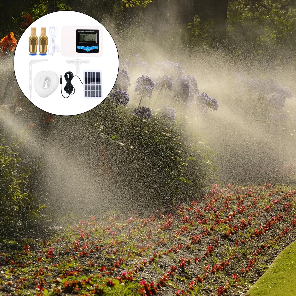 iplusmile Timer per Irrigazione Automatica Doppia Pompa, Controllo Regolabile Dell'acqua, Facile Installazione in Abs per Uso Giardino e Casa, Completo