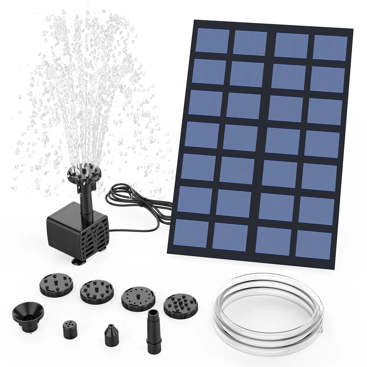 AMZtime Fontana Solare 2,5W, Fontana Solare Fai Da Te 2024 Aggiornamento con tubo da 1,2 m e 6 Ugelli, DIY Solare Stagno Pompa per Laghetto da Giardino, Bagno Degli Uccelli, Vasca per Pesci
