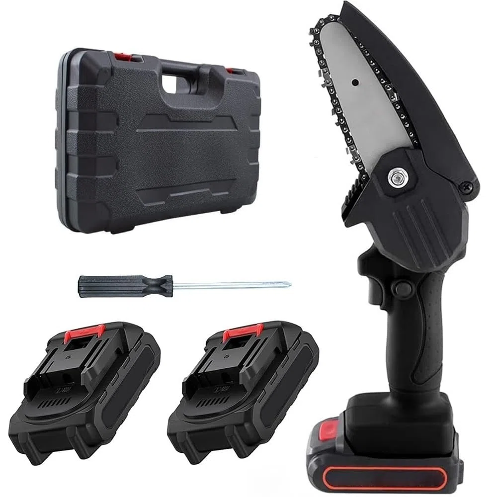 Mini Motosega a Batteria 48V Ricaricabile con 2 Batterie, Motosega Elettrica Portatile Lama 4 Pollici per Potatura Alberi e Rami, Sega Elettrica a Una Mano con Valigetta