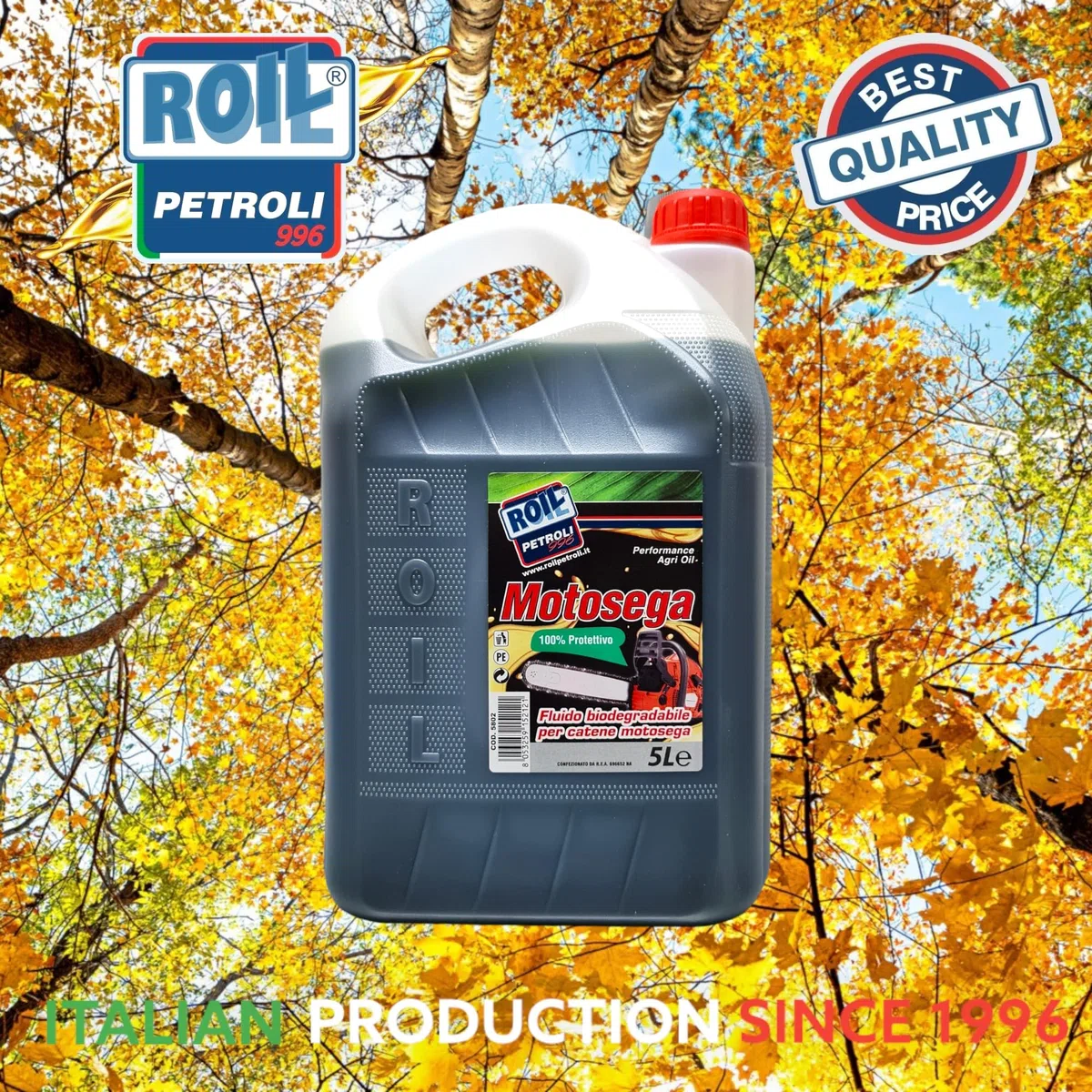 5 Litri di Olio ►BIOLOGICO e BIODEGRADABILE◄ di colore VERDE per CATENE MOTOSEGA per ►Uso PROFESSIONALE e HOBBISTICO◄ (5)