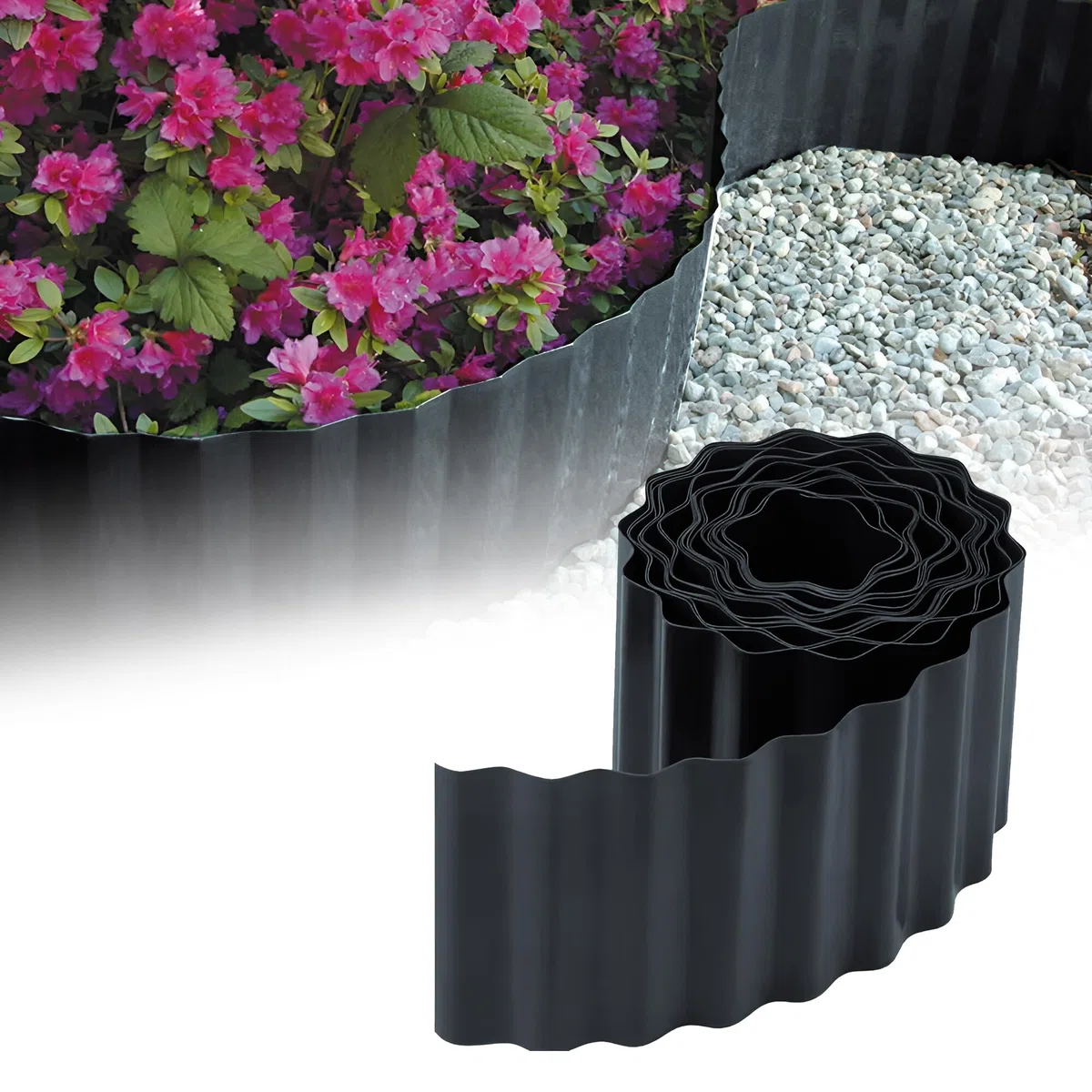 GARDENIX Bordo per Aiuola Ondulato Bordo per Prato in Plastica Lunghezza 9 m, Altezza 25 cm, Antracite