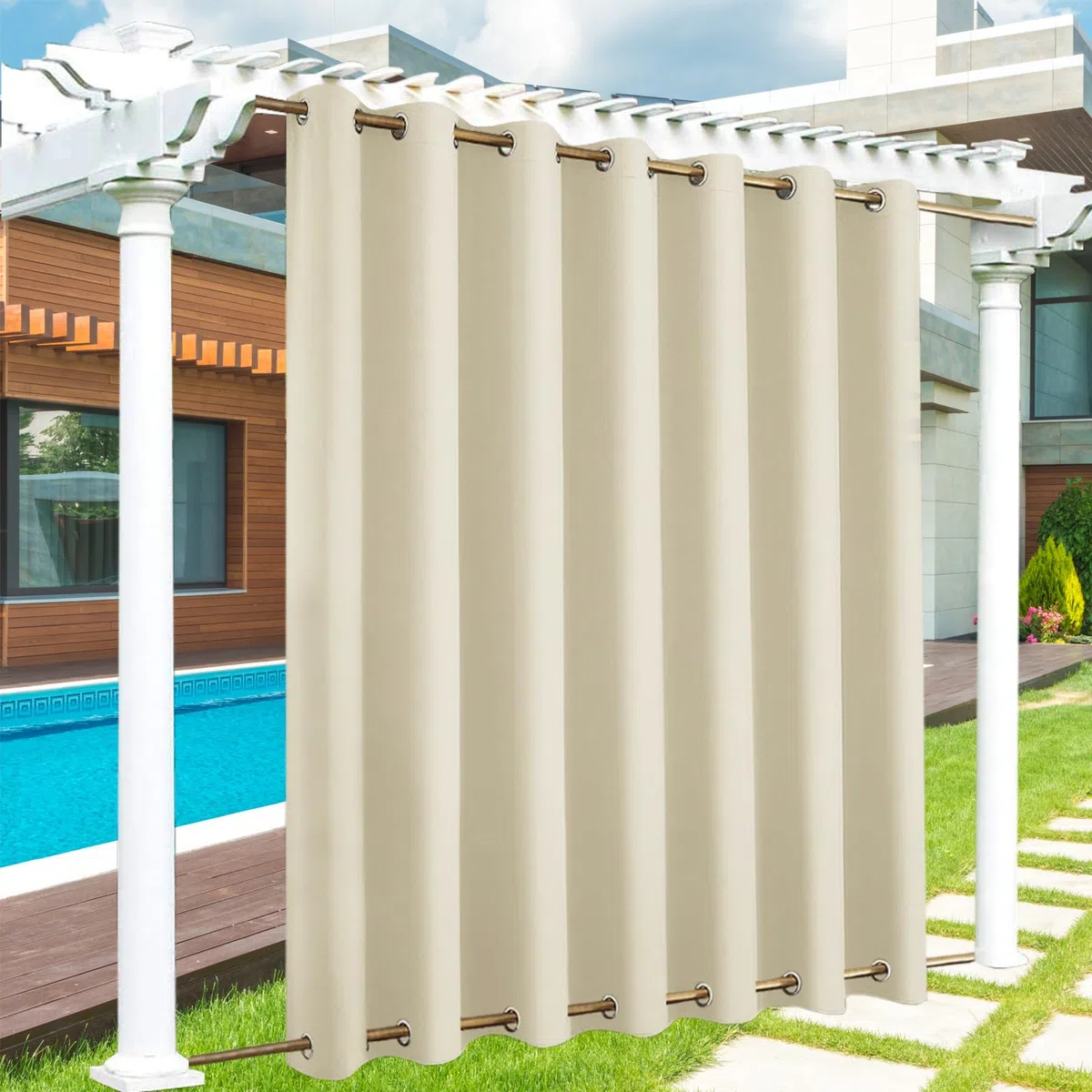 Tenda da Esterno con Occhielli 1 Pezzo, Tende da Esterno di Dimensioni Personalizzate, Tenda da Sole Impermeabile per Balcone, Patio, Portico, Pergola, Gazebo