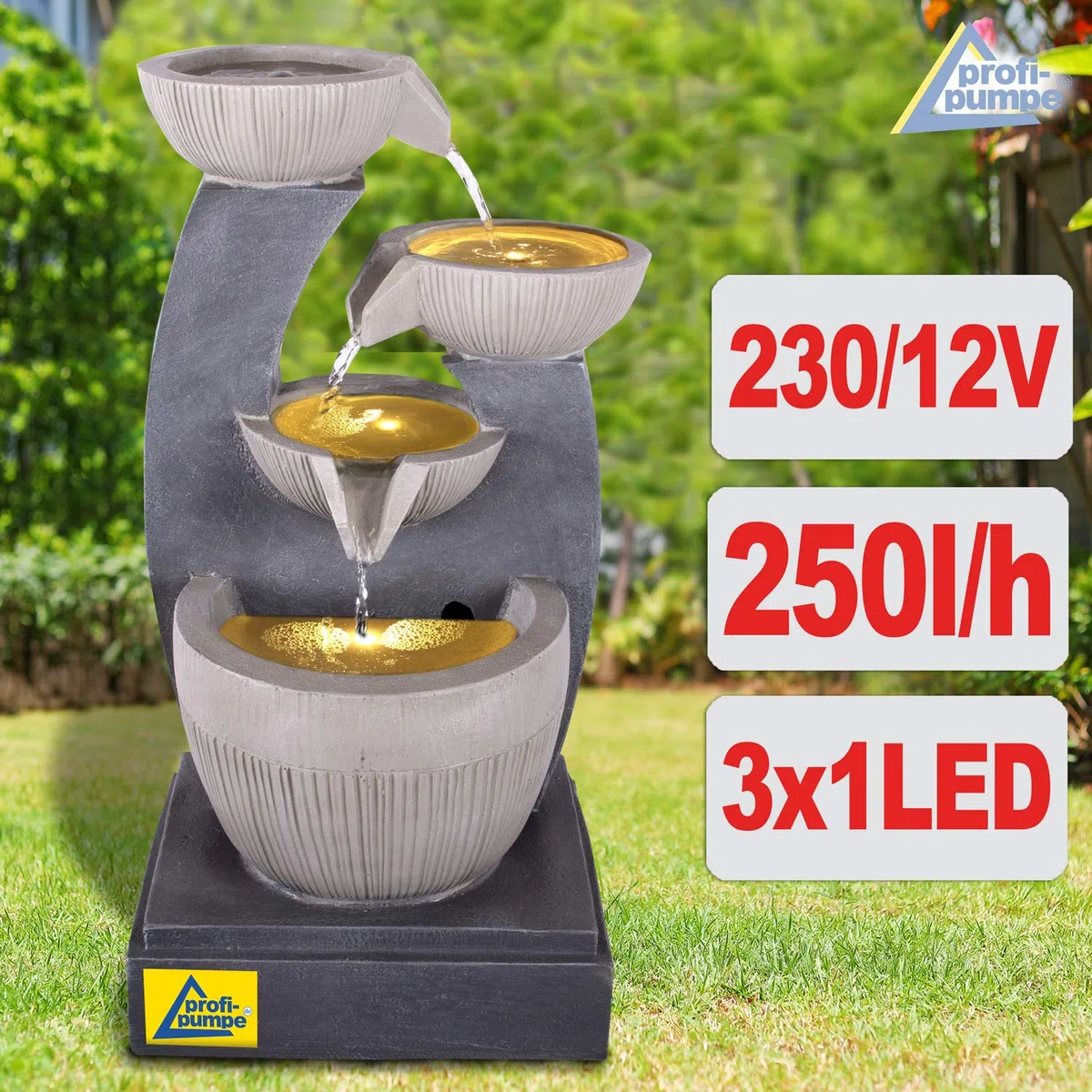 Fontana da giardino fontana decorativa fontana da interno fontana fontana FENG-SHUI con luce LED 230V fontana a cascata per giardino, laghetto da giardino, terrazza, balcone molto decorativa