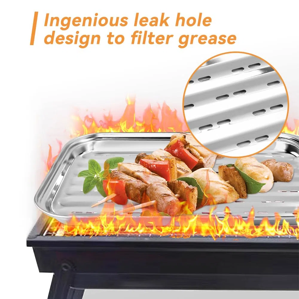 2 vassoi per barbecue in acciaio inox con fori, vassoio per barbecue con pinza, vassoi da forno per grigliare verdure, carne e pesce