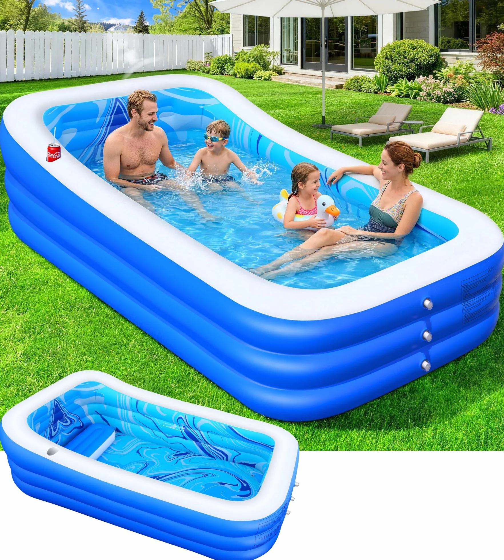 LuxBlue Piscina Gonfiabile Adulti, Piscine Gonfiabili per Famiglie con Seduta e Schienale, 0.5mm Ispessito Grande Piscina Gonfiabile Rettangolare, 250*160*63cm Piscinas Gonfiabili Giardino Terrazzo
