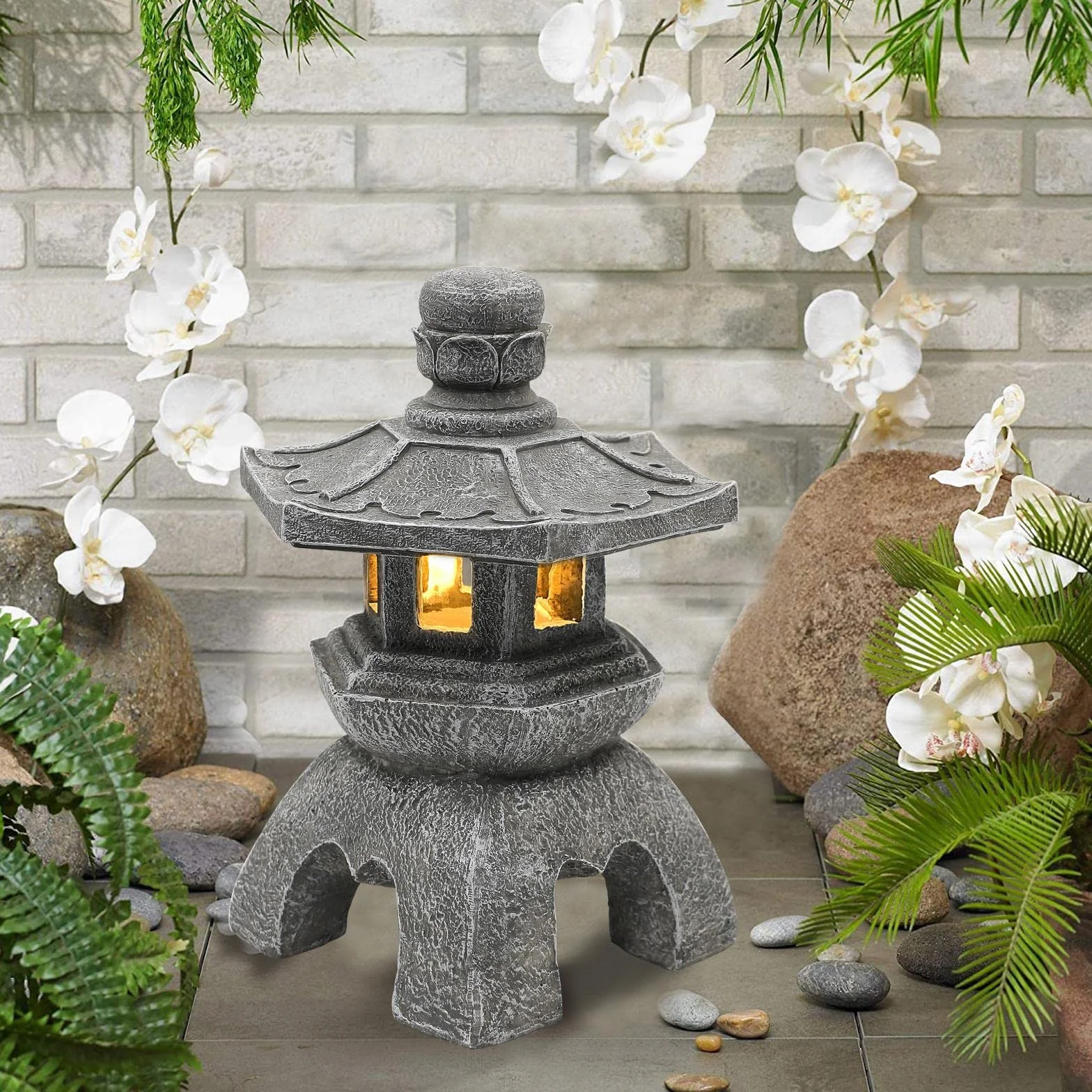 Yeomoo Decorazione a pagoda solare per esterni, lanterna solare da giardino, decorazione giapponese per soggiorno, balcone, terrazza, regalo per donne, mamma, impermeabile, lampada solare da giardino