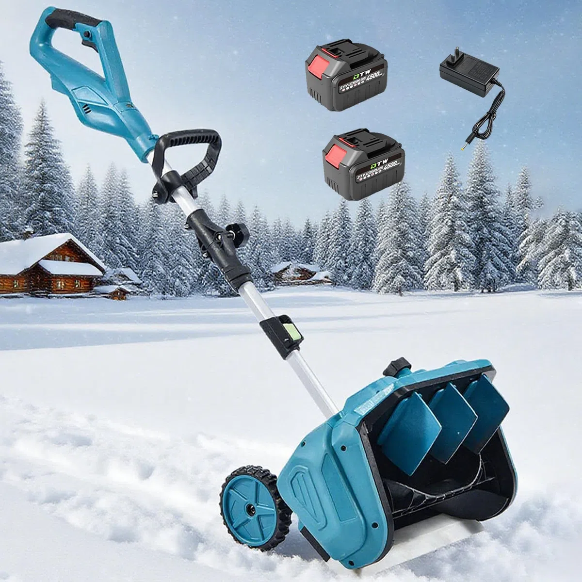 Spazzaneve a Batteria con Batteria 21V e Caricabatterie, Motore Brushless | Gittata di 7,6 m, larghezza di 40 cm, direzione e impugnatura regolabili, autonomia fino a 35 minuti
