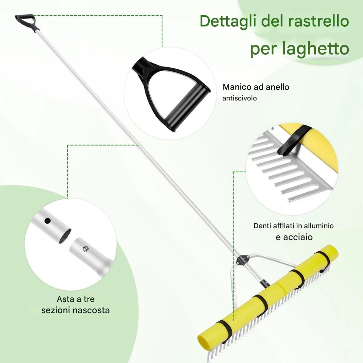 Rastrello per Stagno Resistente Rastrello per la Pulizia delle Alghe | Attrezzatura per Rimozione Alghe Stagno, Strumento Galleggiante per Giardini e Spiagge