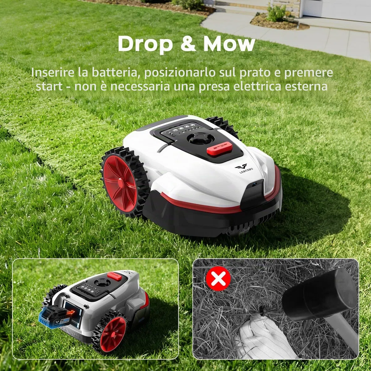 V3 Robot Tagliaerba Senza Filo Perimetrale, Navigazione AI con Visione, Controllo tramite App, Funzionamento Silenzioso, per Giardini fino a 100 m²