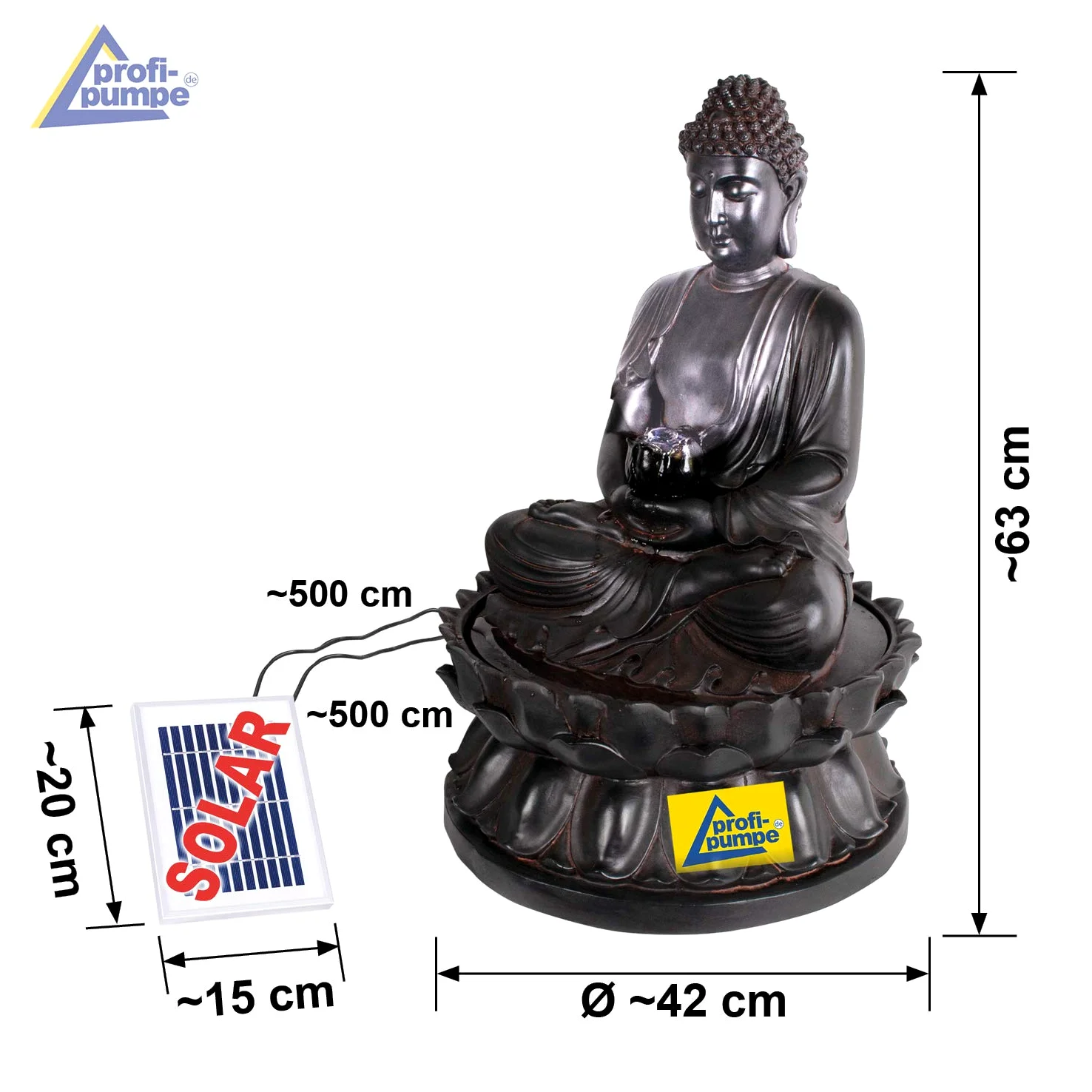 Fontana da giardino, fontana decorativa, fontana da interno, fontana, cascata, giochi d'acqua per giardino, laghetto da giardino (fontana solare BUDDHA-ETERNITY con luce LED)
