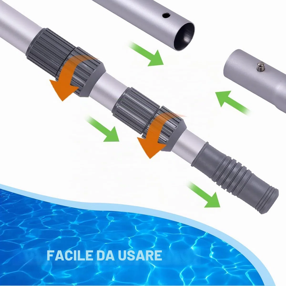 POOLAZA Asta per Piscina - Aste telescopiche professionali per la pulizia della piscina da 3,6 m, aste telescopiche regolabili, per retino skimmer, spazzola, testa di aspirazione