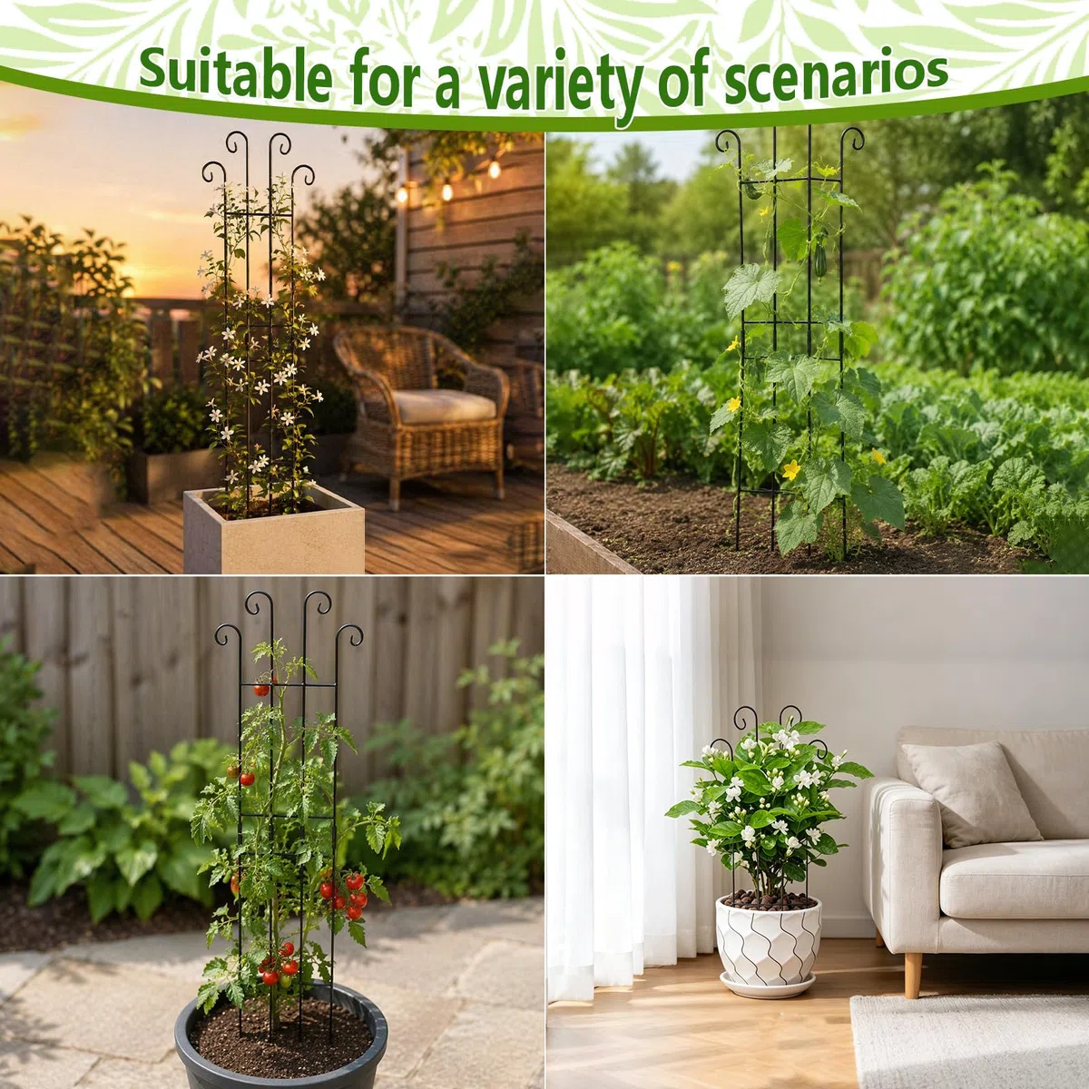 Set di 2 supporti per piante in metallo, ideali per piante rampicanti, viene fornito con 50 fascette per favorire la crescita, perfetto per giardini, balconi e uso interno (83 cm)