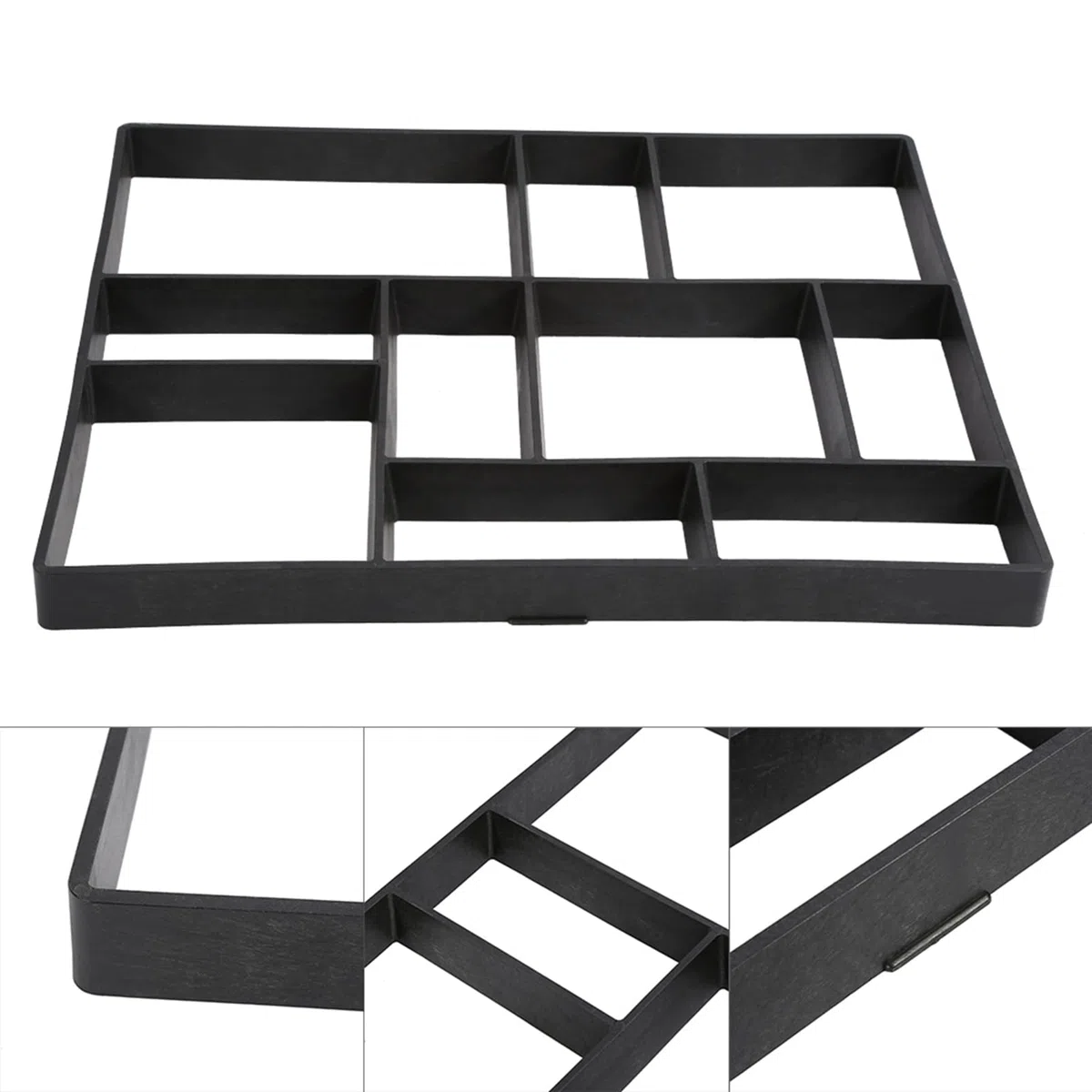 Stampo per Pavimentazione da Giardino, Forma in Pietra per Percorsi, 45 x 40 x 4 cm, Nero, 10 Scomparti, Fai-da-Te