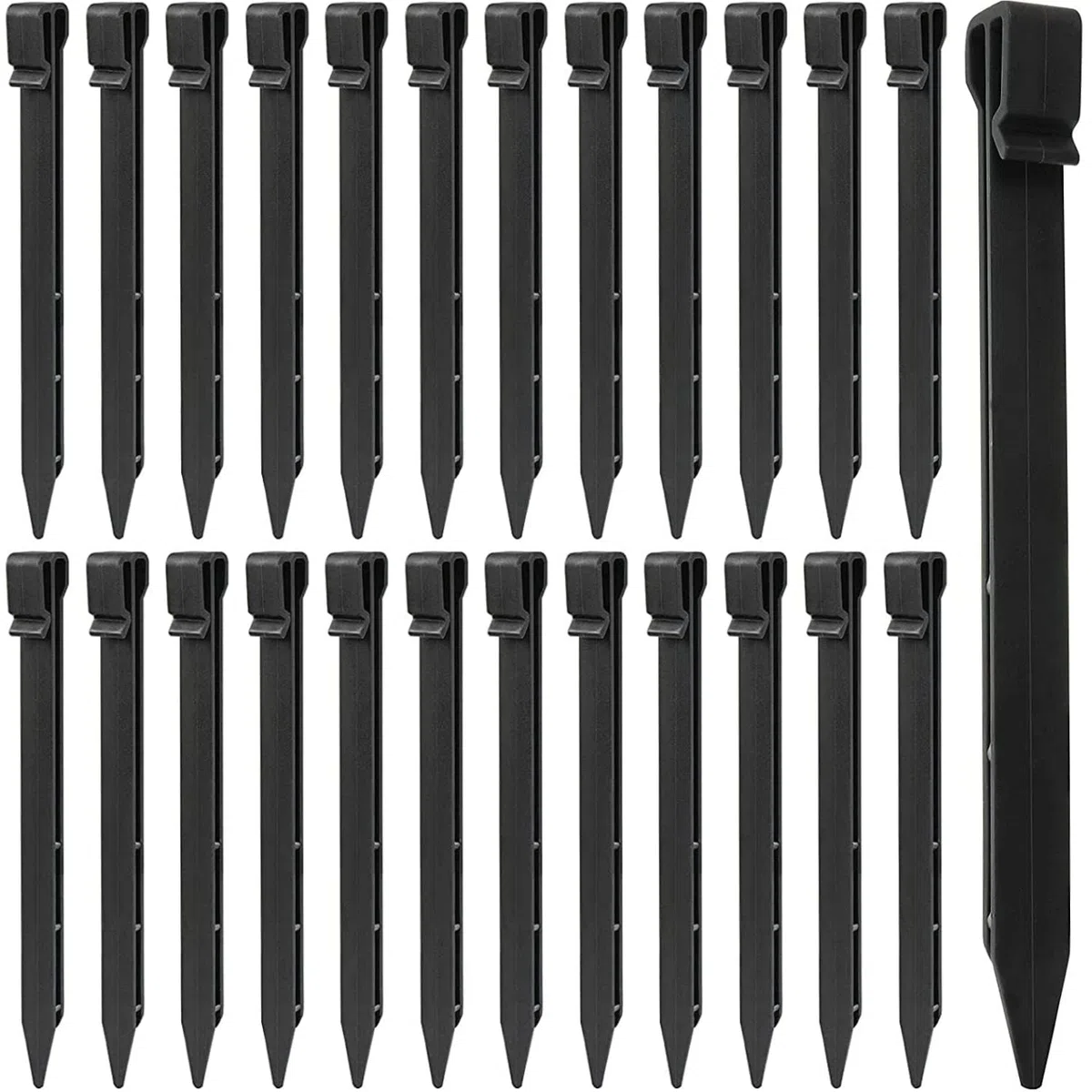 LATERN 25 Pezzi Picchetti in Plastica, 25CM Pali per Bordatura Paesaggistica per Impieghi Gravosi Picchetti da Tenda Picchi di Ancoraggio per Tende Giardino All'aperto Bordo Prato Terrazza (Nero)