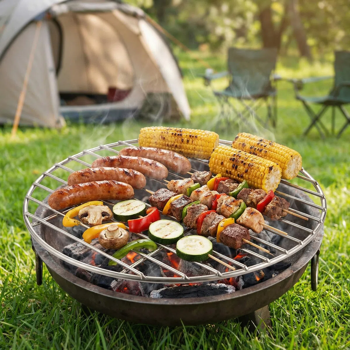 Griglie rotonde in acciaio inox per barbecue, griglie in metallo, tappetini per cottura a vapore barbecue (40 cm)