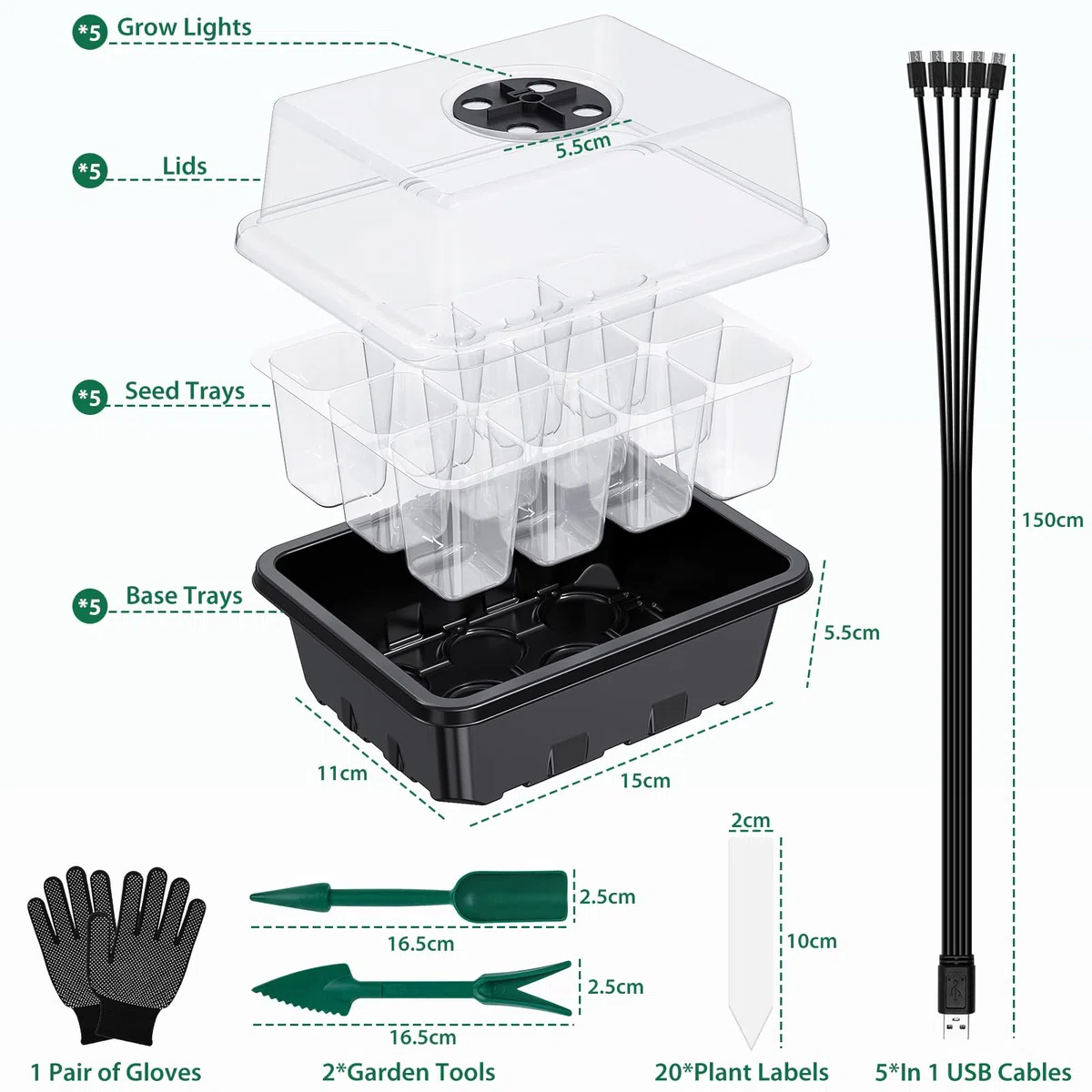 Vassoio Germogliante, 5 Pezzi Lampada Di Crescita per Promuovere La Crescita Delle Piante, Un Kit Di Propagazione Di Semi Serra Completamente Attrezzato