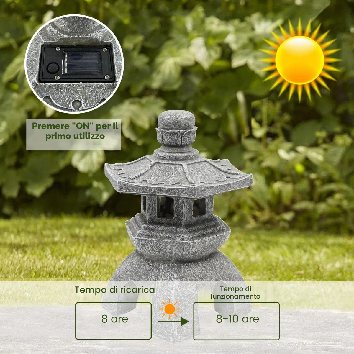Yeomoo Decorazione a pagoda solare per esterni, lanterna solare da giardino, decorazione giapponese per soggiorno, balcone, terrazza, regalo per donne, mamma, impermeabile, lampada solare da giardino